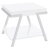 Marcia Wood Rectangular End Table White High Gloss And Chrome 708157 - Ella Furniture