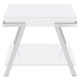 Marcia Wood Rectangular End Table White High Gloss And Chrome 708157 - Ella Furniture