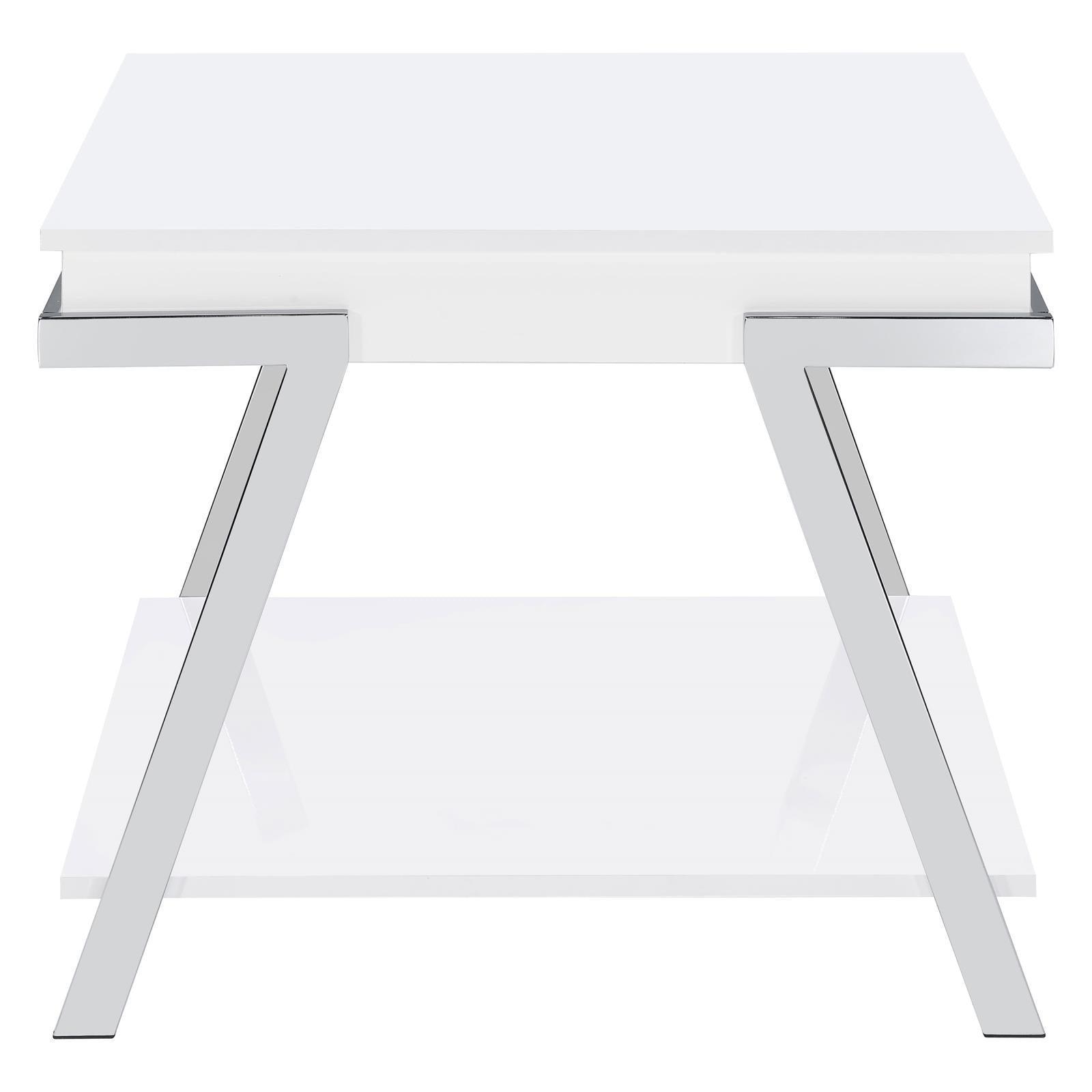 Marcia Wood Rectangular End Table White High Gloss And Chrome 708157 - Ella Furniture