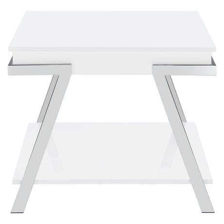 Marcia Wood Rectangular End Table White High Gloss And Chrome 708157 - Ella Furniture