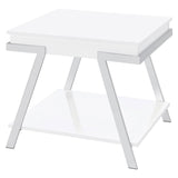 Marcia Wood Rectangular End Table White High Gloss And Chrome 708157 - Ella Furniture
