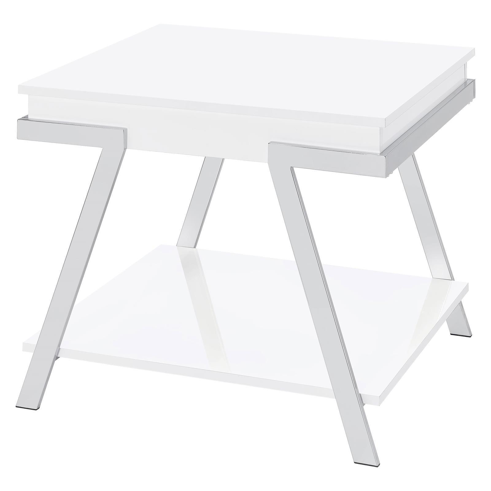 Marcia Wood Rectangular End Table White High Gloss And Chrome 708157 - Ella Furniture
