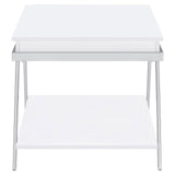 Marcia Wood Rectangular End Table White High Gloss And Chrome 708157 - Ella Furniture