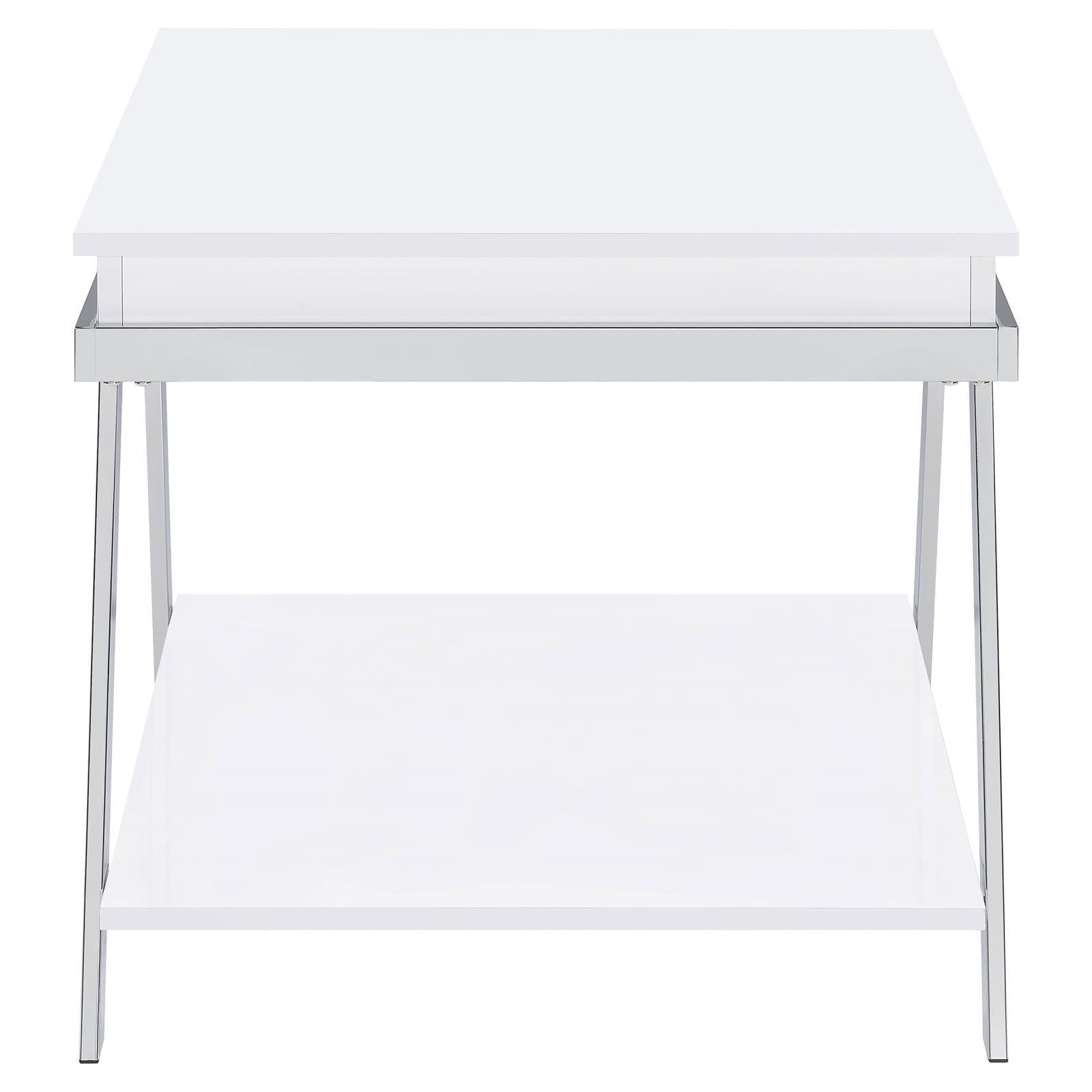 Marcia Wood Rectangular End Table White High Gloss And Chrome 708157 - Ella Furniture
