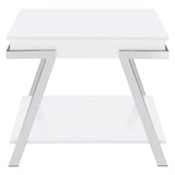 Marcia Wood Rectangular End Table White High Gloss And Chrome 708157 - Ella Furniture