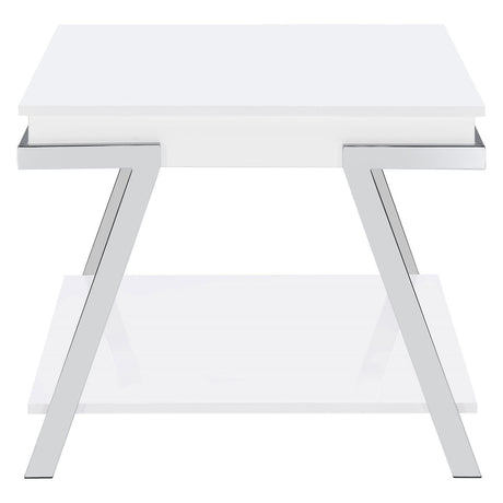 Marcia Wood Rectangular End Table White High Gloss And Chrome 708157 - Ella Furniture