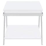 Marcia Wood Rectangular End Table White High Gloss And Chrome 708157 - Ella Furniture