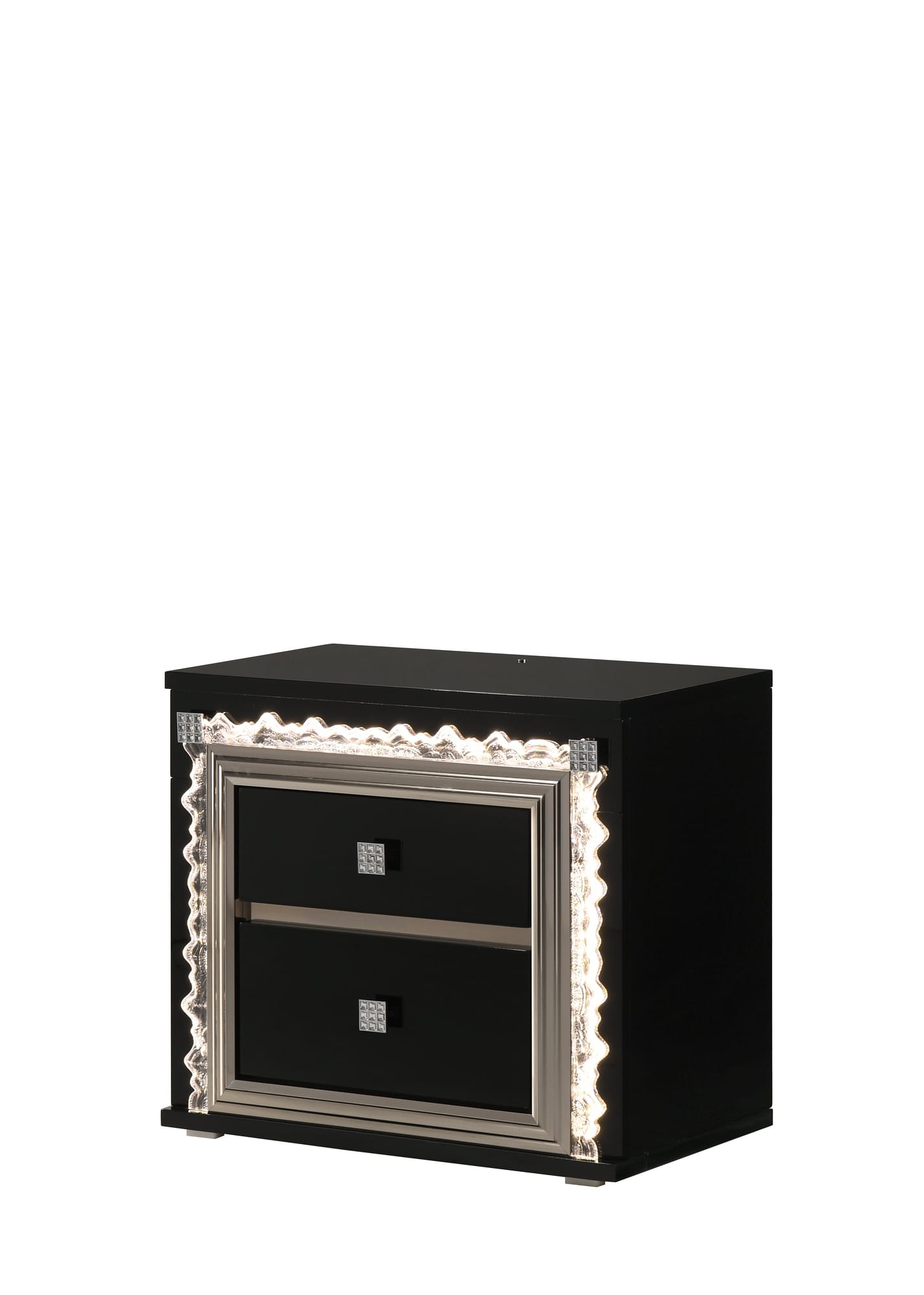 Marco Bold Black Bedroom Set with Marble-Inspired Headboard and LED Crystal Accents view 6
