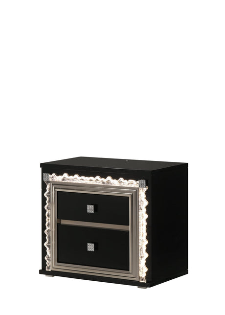 Marco Bold Black Bedroom Set with Marble-Inspired Headboard and LED Crystal Accents view 6