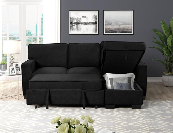 Marcos Black Sectional With Pull-Out Bed