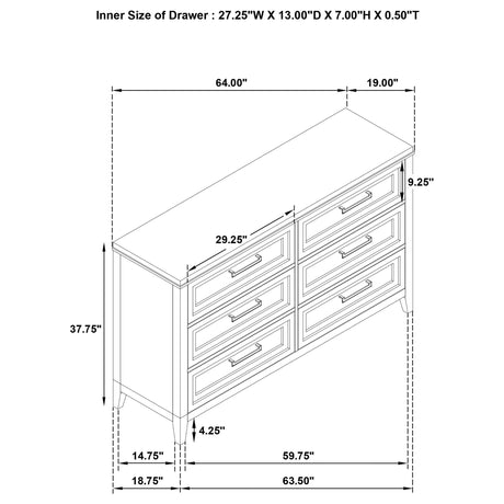 Marielle 6-drawer Bedroom Dresser Distressed White 224843 - Ella Furniture