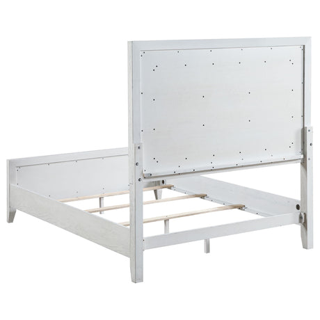 Marielle Eastern King LED Panel Bed Distressed White 224841KE - Ella Furniture