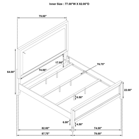 Marielle Eastern King LED Panel Bed Distressed White 224841KE - Ella Furniture