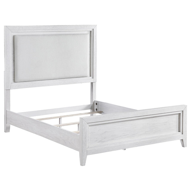 Marielle Queen Upholstered LED Panel Bed Distressed White 224841Q - Ella Furniture