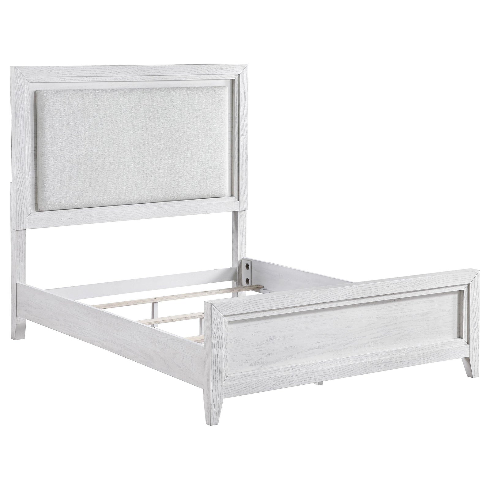 Marielle Queen Upholstered LED Panel Bed Distressed White 224841Q - Ella Furniture