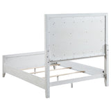 Marielle Queen Upholstered LED Panel Bed Distressed White 224841Q - Ella Furniture
