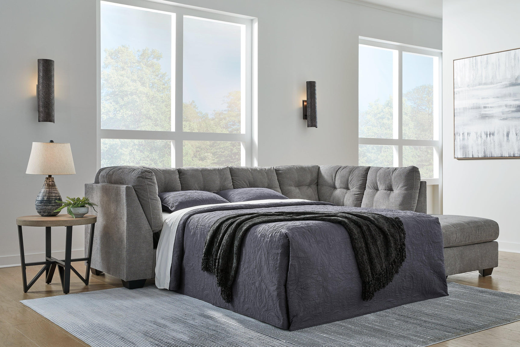 Marleton Gray 2-Piece Sleeper Sectional With Ottoman - Ella Furniture