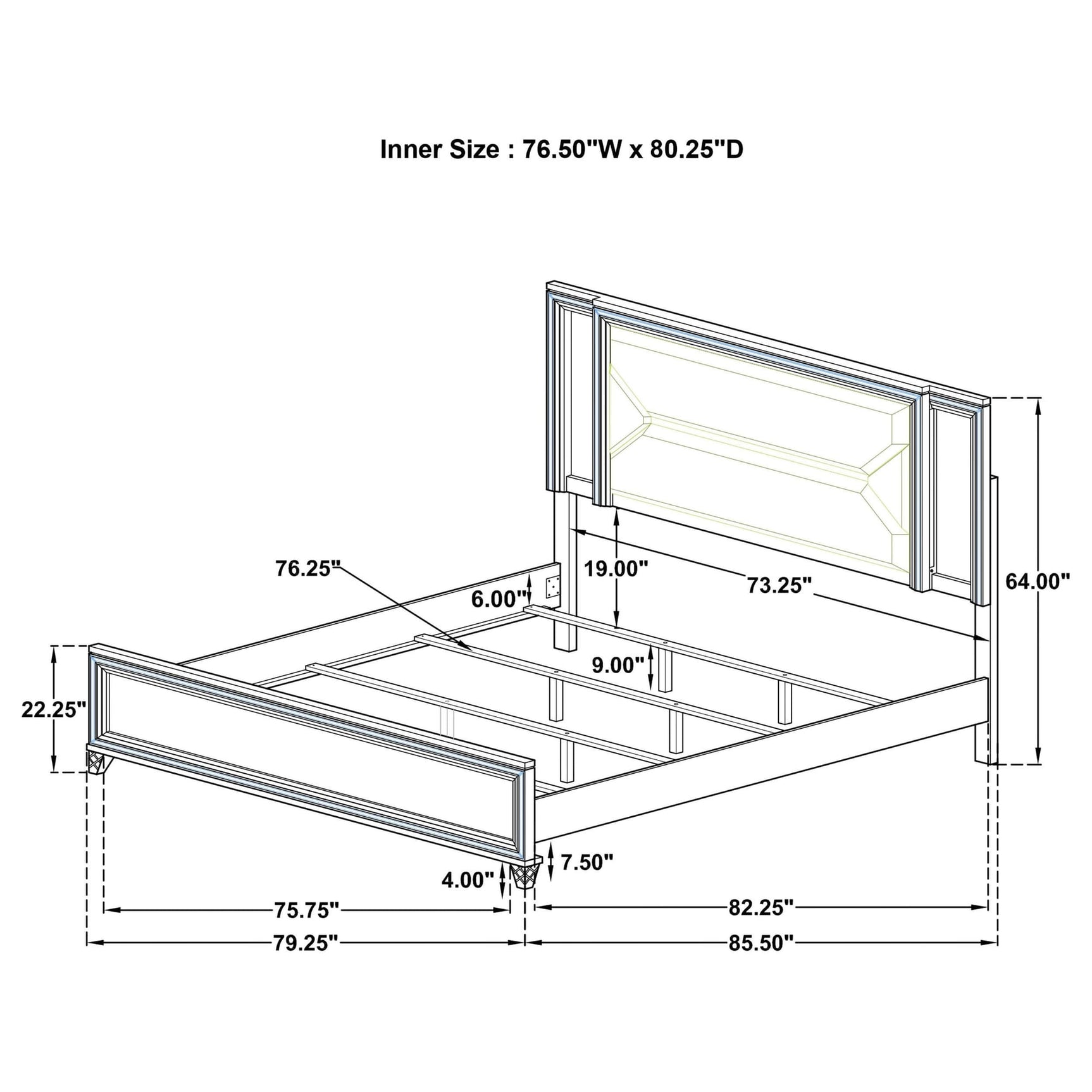 Marmore 64-inch Eastern King Panel Bed LED Headboard White view 12