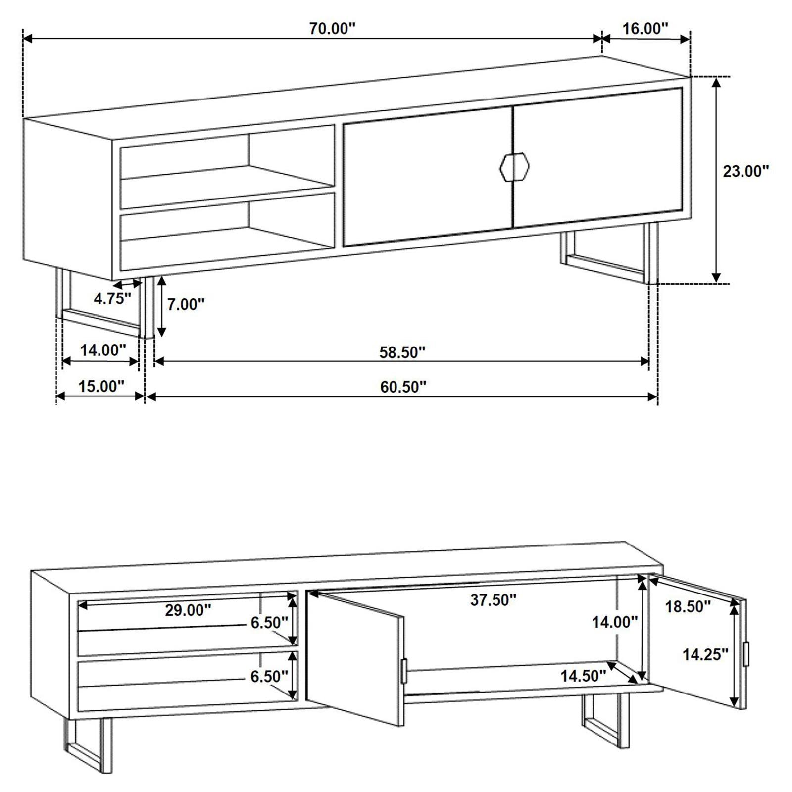 Marsden 2-Door Wood 70" Tv Stand Charcoal Black 703003 - Ella Furniture