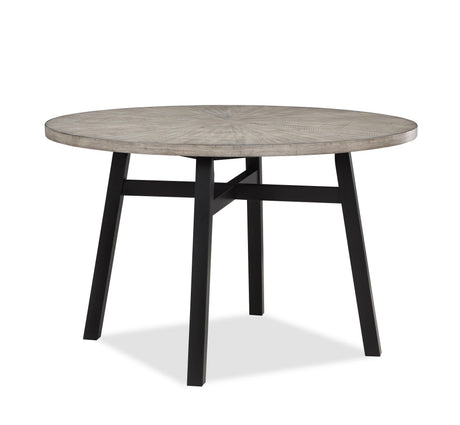 Mathis Gray Contemporary Trestle Wood Round Dining Room Set - Ella Furniture
