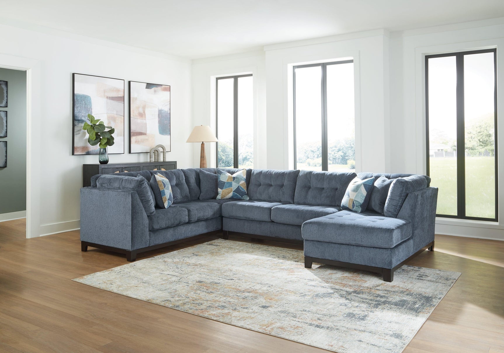 Maxon Place Navy 3-Piece Sectional with Chaise - Ella Furniture