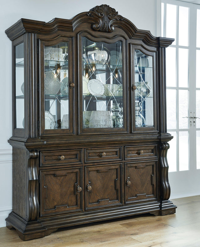 Maylee Dark Brown Dining Buffet and Hutch - Ella Furniture