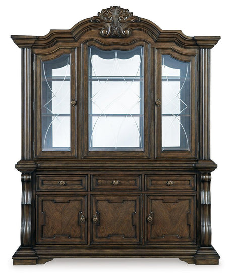 Maylee Dark Brown Dining Buffet and Hutch - Ella Furniture