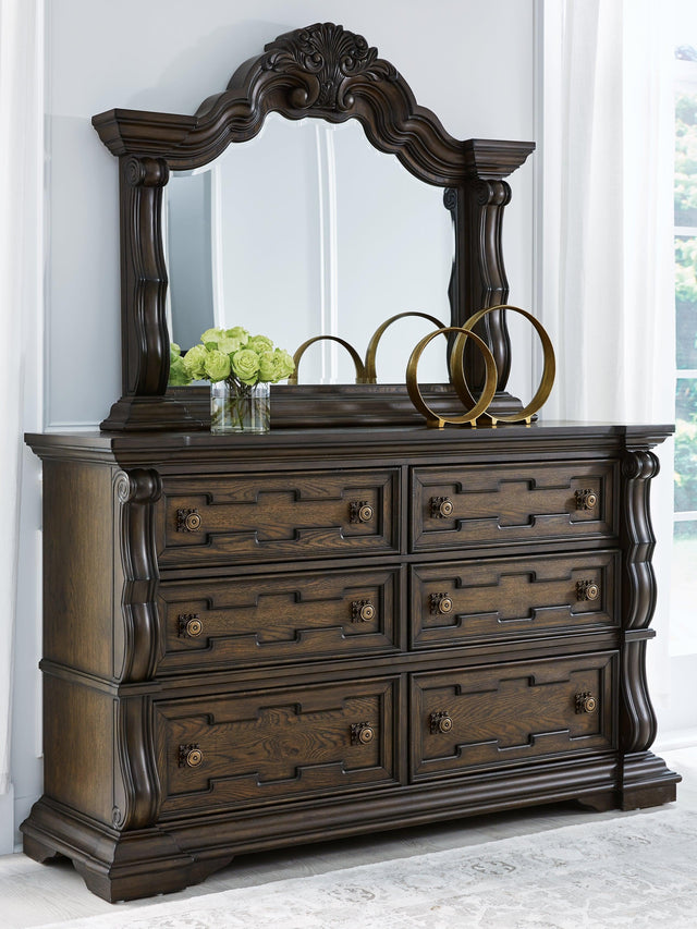 Maylee Dark Brown Dresser And Mirror - Ella Furniture