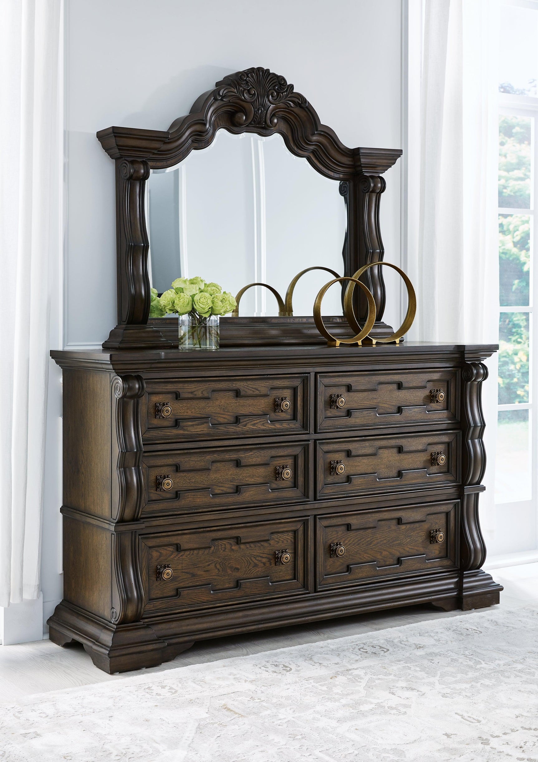 Maylee Dark Brown Dresser And Mirror - Ella Furniture