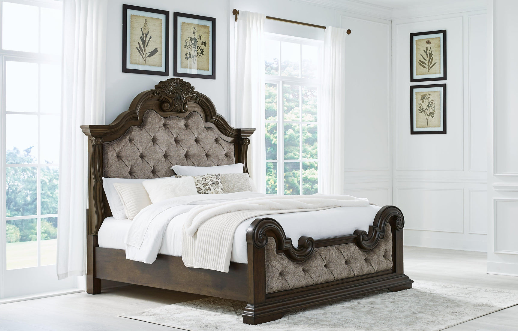 Maylee Dark Brown King Upholstered Bed - Ella Furniture