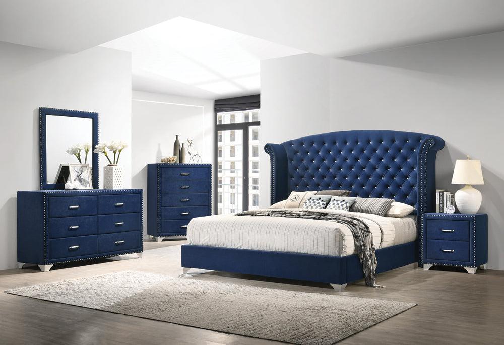 Melody Pacific Blue Wingback Upholstered Bedroom Set - Ella Furniture