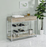 Melrose 2-Shelf Wine Cabinet With 2 Drawers Gray Washed Oak And Chrome 182275 - Ella Furniture