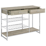 Melrose 2-Shelf Wine Cabinet With 2 Drawers Gray Washed Oak And Chrome 182275 - Ella Furniture