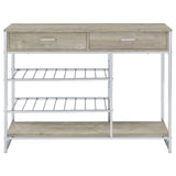 Melrose 2-Shelf Wine Cabinet With 2 Drawers Gray Washed Oak And Chrome 182275 - Ella Furniture