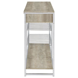 Melrose 2-Shelf Wine Cabinet With 2 Drawers Gray Washed Oak And Chrome 182275 - Ella Furniture