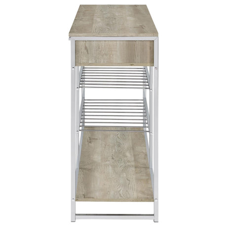 Melrose 2-Shelf Wine Cabinet With 2 Drawers Gray Washed Oak And Chrome 182275 - Ella Furniture