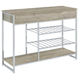 Melrose 2-Shelf Wine Cabinet With 2 Drawers Gray Washed Oak And Chrome 182275 - Ella Furniture