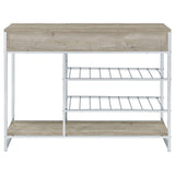 Melrose 2-Shelf Wine Cabinet With 2 Drawers Gray Washed Oak And Chrome 182275 - Ella Furniture