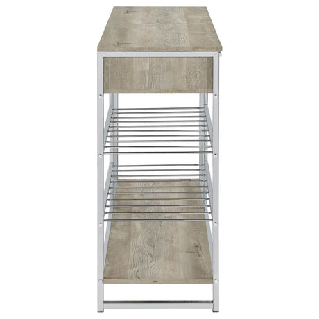 Melrose 2-Shelf Wine Cabinet With 2 Drawers Gray Washed Oak And Chrome 182275 - Ella Furniture