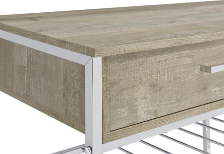 Melrose 2-Shelf Wine Cabinet With 2 Drawers Gray Washed Oak And Chrome 182275 - Ella Furniture