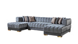 Mia Gray Velvet Double Chaise Sectional - Ella Furniture