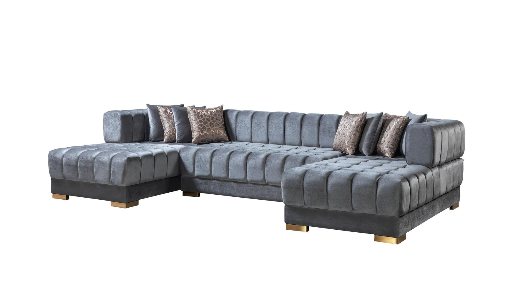 Mia Gray Velvet Double Chaise Sectional - Ella Furniture