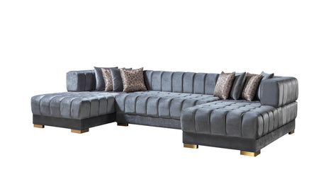 Mia Gray Velvet Double Chaise Sectional - Ella Furniture