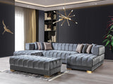 Mia Gray Velvet Double Chaise Sectional - Ella Furniture