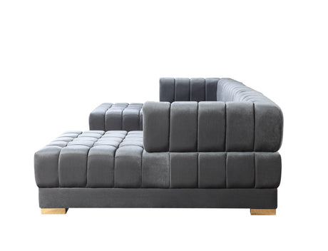 Mia Gray Velvet Double Chaise Sectional - Ella Furniture