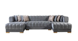 Mia Gray Velvet Double Chaise Sectional - Ella Furniture