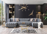 Mia Gray Velvet Double Chaise Sectional - Ella Furniture