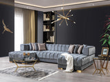 Mia Gray Velvet Double Chaise Sectional - Ella Furniture