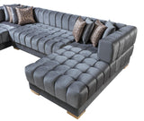 Mia Gray Velvet Double Chaise Sectional - Ella Furniture