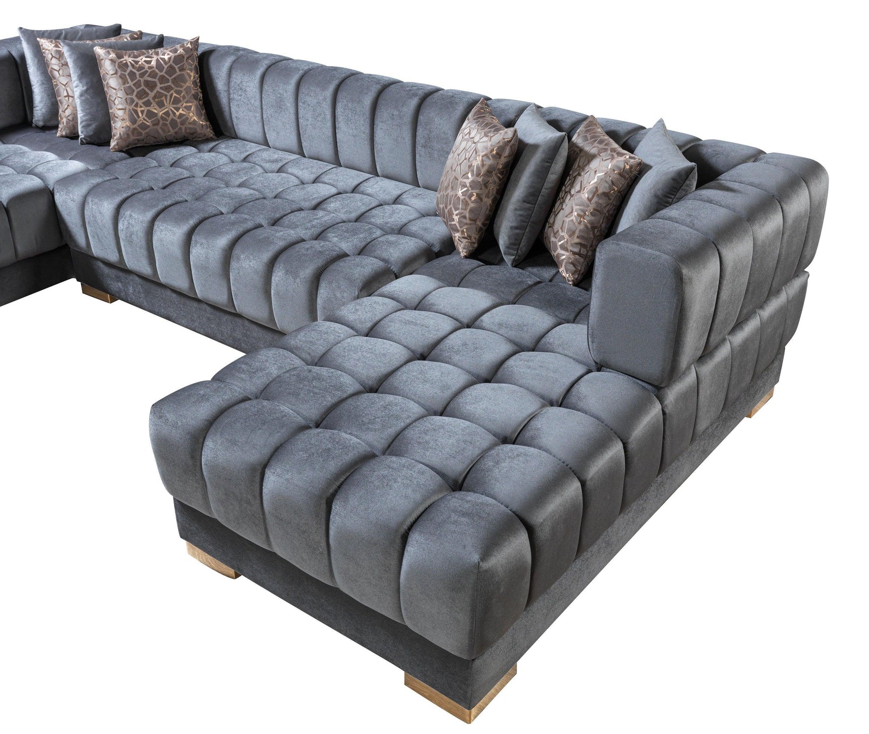 Mia Gray Velvet Double Chaise Sectional - Ella Furniture